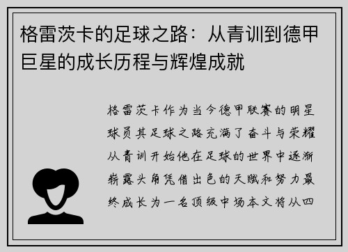 格雷茨卡的足球之路：从青训到德甲巨星的成长历程与辉煌成就